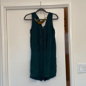 Gold necklace & green romper